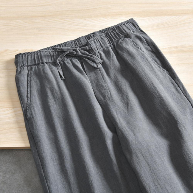 Men Pants with Side Pockets Drawstring Elastic Waist Straight Loose Pure Color Daily Sport Trousers for Vacation Travel Work School