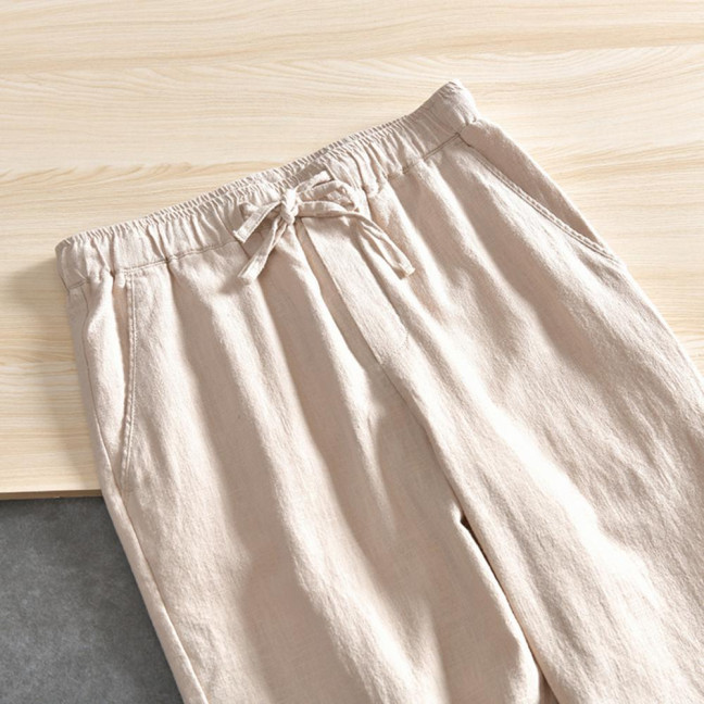 Men Pants with Side Pockets Drawstring Elastic Waist Straight Loose Pure Color Daily Sport Trousers for Vacation Travel Work School