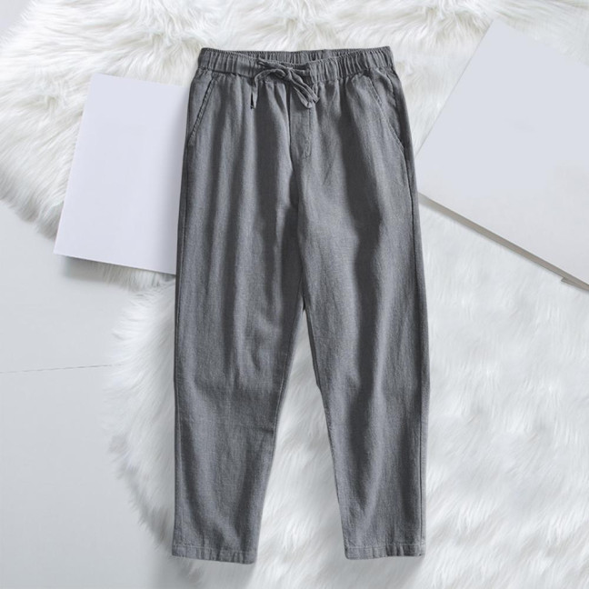 Men Pants with Side Pockets Drawstring Elastic Waist Straight Loose Pure Color Daily Sport Trousers for Vacation Travel Work School