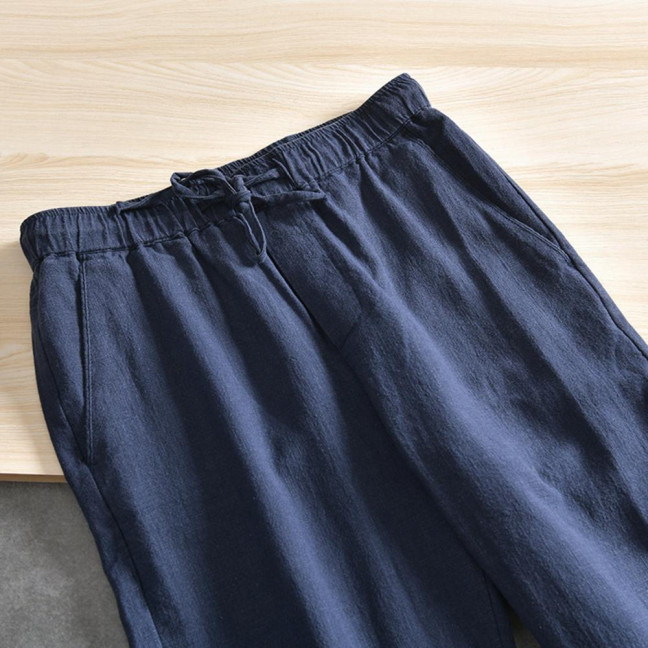 Men Pants with Side Pockets Drawstring Elastic Waist Straight Loose Pure Color Daily Sport Trousers for Vacation Travel Work School