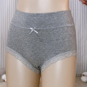 Lady Underpants High Waist Plus Slze Lace Trim Butt-covered Tummy Control Solid Color Elastic Cotton Panties Seamless Comfort Daily Sport Briefs 