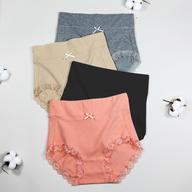 Lady Underpants High Waist Plus Slze Lace Trim Butt-covered Tummy Control Solid Color Elastic Cotton Panties Seamless Comfort Daily Sport Briefs Lady Underpants High Waist Plus Slze Lace Trim Butt-covered Tummy Control Solid Color Elastic Cotton Panties Seamless Comfort Daily Sport Briefs