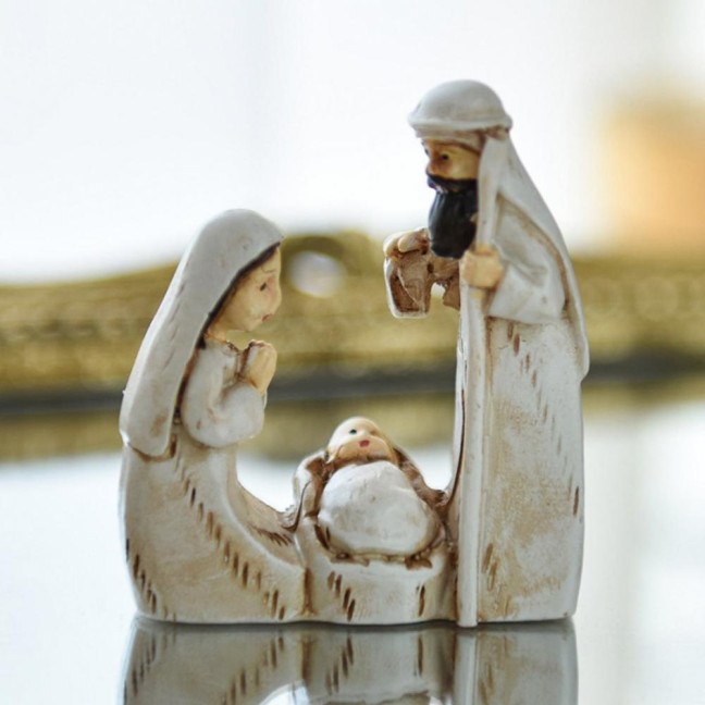 Christmas Nativity Ornament Resin Holy Family Figurine Mantel Shelf Tabletop Decoration Holiday Gift for Christians
