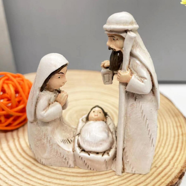 Christmas Nativity Ornament Resin Holy Family Figurine Mantel Shelf Tabletop Decoration Holiday Gift for Christians