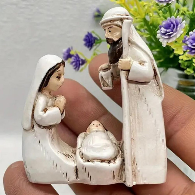 Christmas Nativity Ornament Resin Holy Family Figurine Mantel Shelf Tabletop Decoration Holiday Gift for Christians