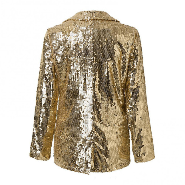 Lady Sequin Coat Open Stitch Cardigan Turn-down Collar Long Sleeves Solid Color Formal Business Jacket Office Commuting Outerwear Lady Sequin Coat Open Stitch Cardigan Turn-down Collar Long Sleeves Solid Color Formal Business Jacket Office Commuting Outerwear