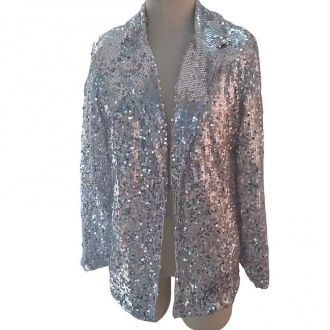 Lady Sequin Coat Open Stitch Cardigan Turn-down Collar Long Sleeves Solid Color Formal Business Jacket Office Commuting Outerwear Lady Sequin Coat Open Stitch Cardigan Turn-down Collar Long Sleeves Solid Color Formal Business Jacket Office Commuting Outerwear