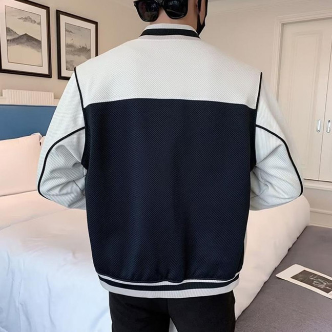 Men Baseball Coat Long Sleeve Single-Breasted Jacket with Letters Print Baseball Collar Outdoor Sports Outerwear
