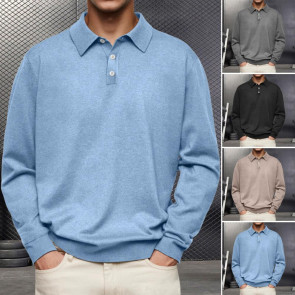 Men Spring Autumn Shirt Buttoned Turn-down Collar Loose Pure Color Full Sleeves Pullover Casual Formal Streetwear Top for Daily Life Parties Travel