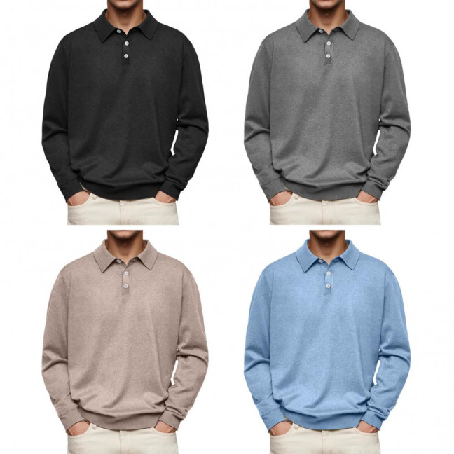 Men Spring Autumn Shirt Buttoned Turn-down Collar Loose Pure Color Full Sleeves Pullover Casual Formal Streetwear Top for Daily Life Parties Travel