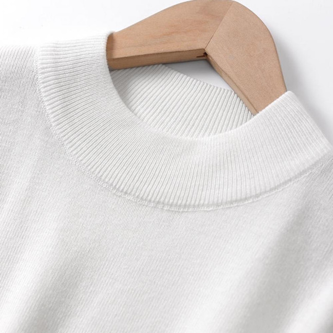 Women Sweater Half High Collar Half Sleeve Knitting Tops Solid Color Slim Fit Sweater Tops Commuting Street Wear