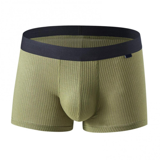 Men Boxer Underwear Mid-Waist U-Convex Ribbed Shorts Panties Breathable Elastic Comfortable Underpants