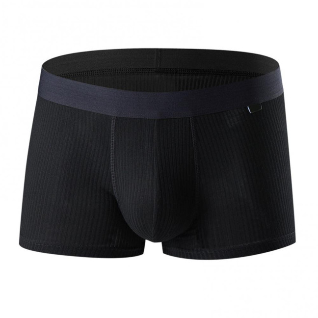 Men Boxer Underwear Mid-Waist U-Convex Ribbed Shorts Panties Breathable Elastic Comfortable Underpants