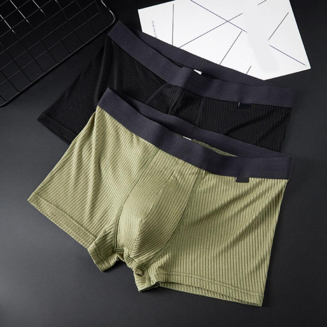 Men Boxer Underwear Mid-Waist U-Convex Ribbed Shorts Panties Breathable Elastic Comfortable Underpants