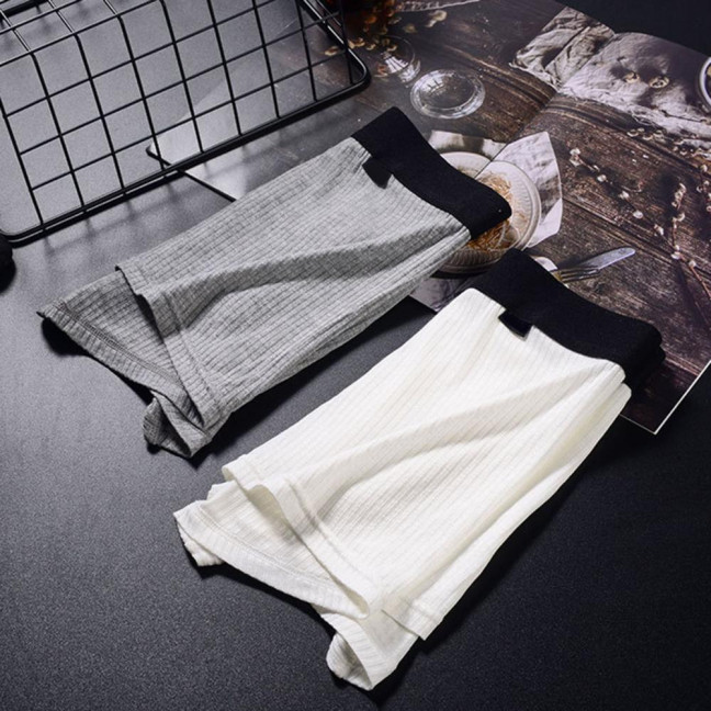 Men Boxer Underwear Mid-Waist U-Convex Ribbed Shorts Panties Breathable Elastic Comfortable Underpants