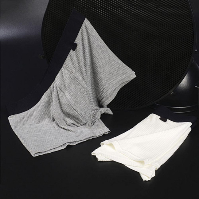 Men Boxer Underwear Mid-Waist U-Convex Ribbed Shorts Panties Breathable Elastic Comfortable Underpants