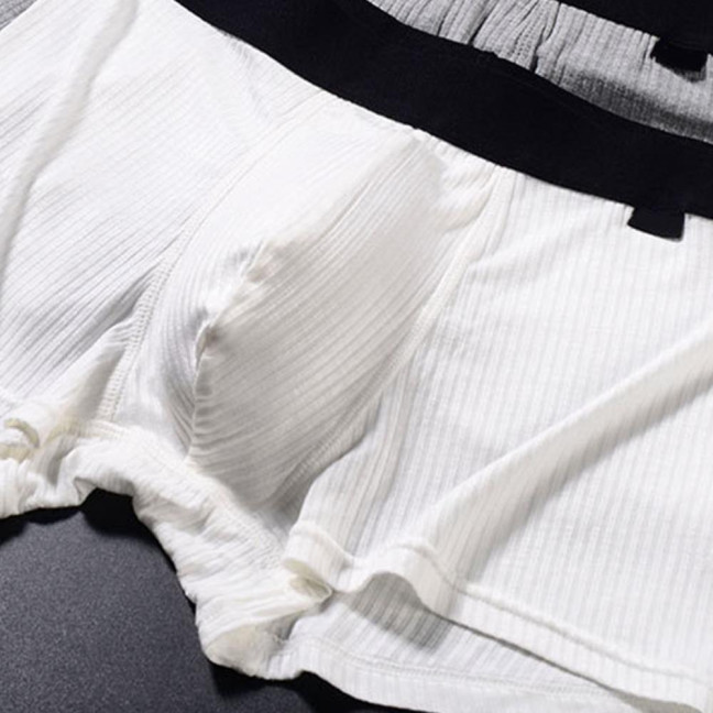 Men Boxer Underwear Mid-Waist U-Convex Ribbed Shorts Panties Breathable Elastic Comfortable Underpants