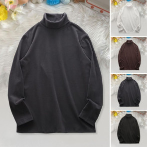 Men Bottoming T-shirt High Collar Double-sided German Velvet Solid Color Elastic Mid Length Pullover Layering Top for Winter And Fall