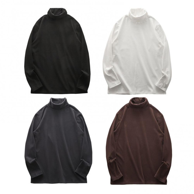 Men Bottoming T-shirt High Collar Double-sided German Velvet Solid Color Elastic Mid Length Pullover Layering Top for Winter And Fall