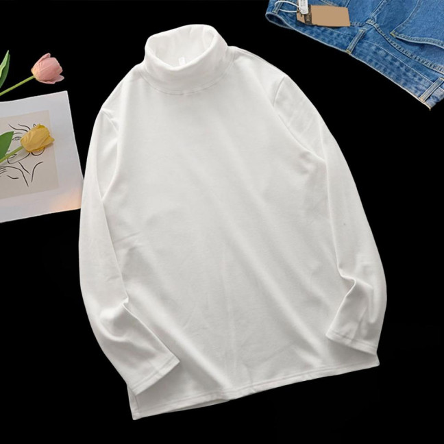 Men Bottoming T-shirt High Collar Double-sided German Velvet Solid Color Elastic Mid Length Pullover Layering Top for Winter And Fall