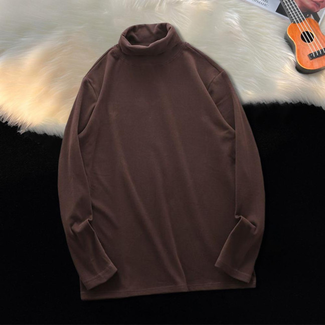 Men Bottoming T-shirt High Collar Double-sided German Velvet Solid Color Elastic Mid Length Pullover Layering Top for Winter And Fall