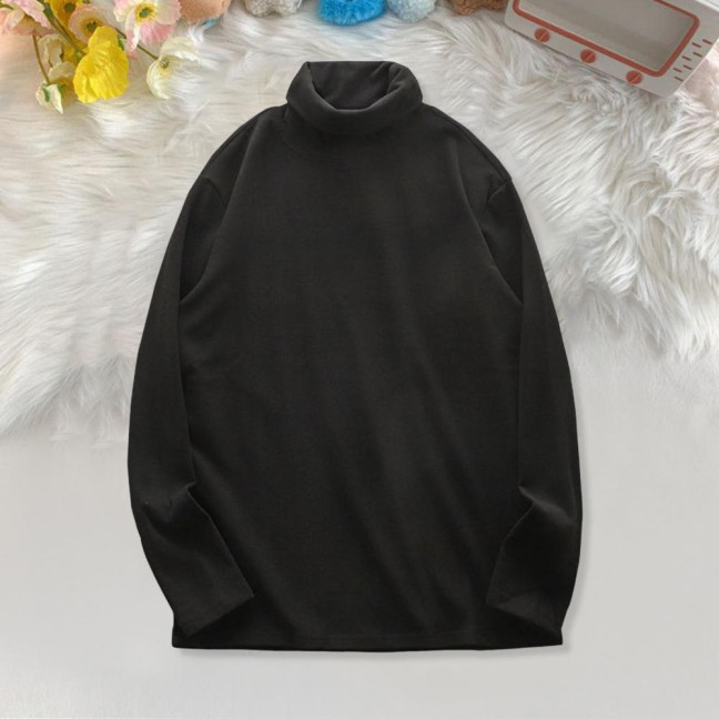 Men Bottoming T-shirt High Collar Double-sided German Velvet Solid Color Elastic Mid Length Pullover Layering Top for Winter And Fall