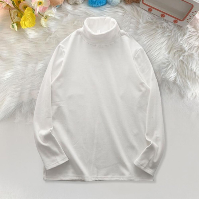 Men Bottoming T-shirt High Collar Double-sided German Velvet Solid Color Elastic Mid Length Pullover Layering Top for Winter And Fall