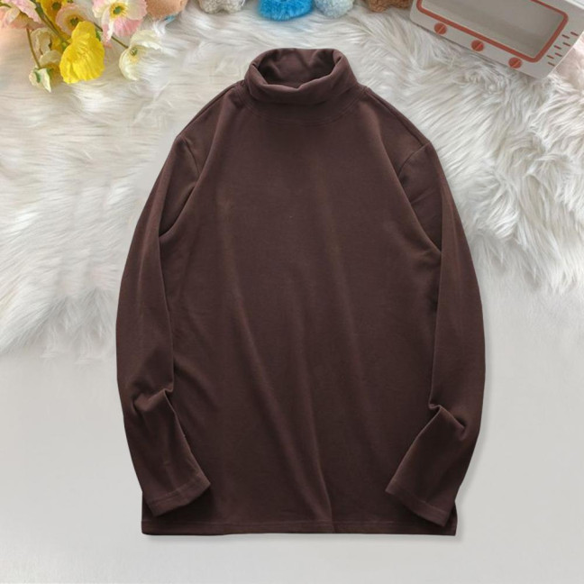 Men Bottoming T-shirt High Collar Double-sided German Velvet Solid Color Elastic Mid Length Pullover Layering Top for Winter And Fall