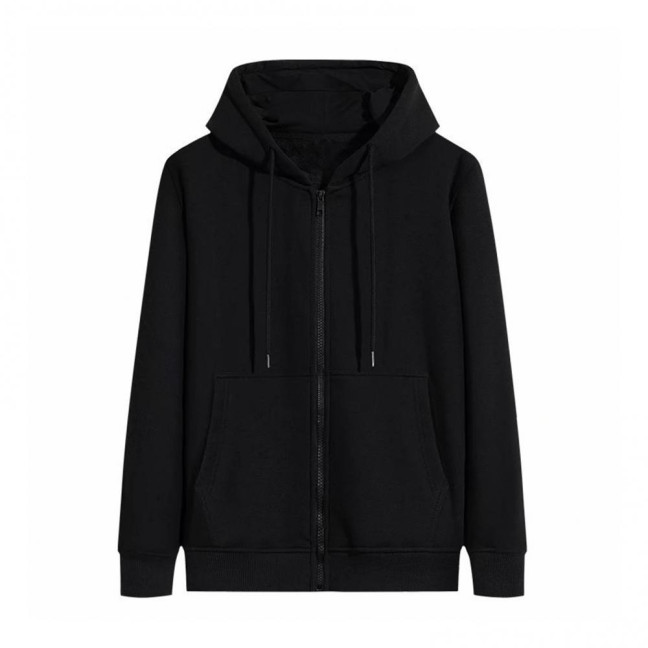Spring Auutmn Men Coat Hooded Drawstring Zipper Closure Solid Color Elastic Cuffs Loose Sport Coat Thick Plush Outerwear for Various Occasions