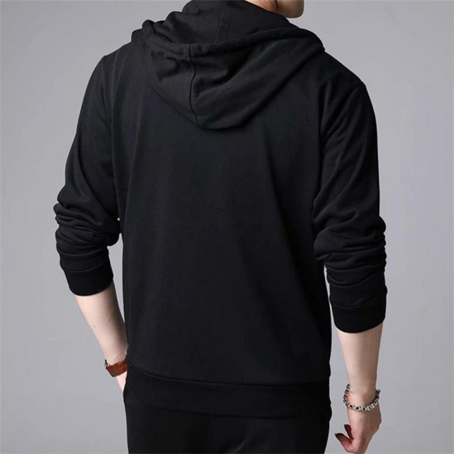 Spring Auutmn Men Coat Hooded Drawstring Zipper Closure Solid Color Elastic Cuffs Loose Sport Coat Thick Plush Outerwear for Various Occasions