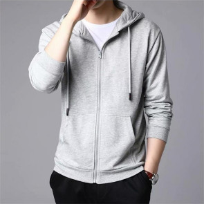 Spring Auutmn Men Coat Hooded Drawstring Zipper Closure Solid Color Elastic Cuffs Loose Sport Coat Thick Plush Outerwear for Various Occasions
