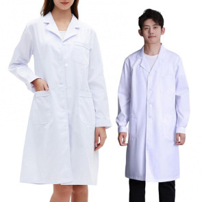 Doctor Coat White Long-Sleeved V-Neck Anti-Fouling Lab Coat Men Women Multi-Pocket Design Work Lab Coat