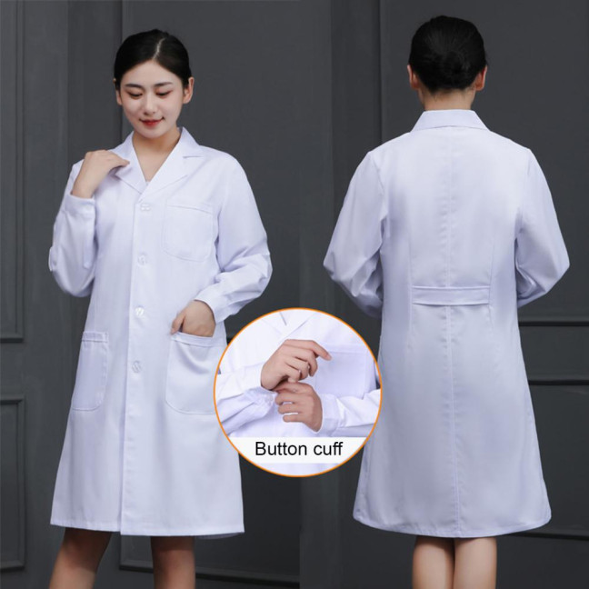 Doctor Coat White Long-Sleeved V-Neck Anti-Fouling Lab Coat Men Women Multi-Pocket Design Work Lab Coat