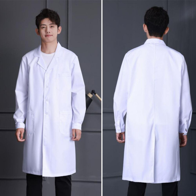 Doctor Coat White Long-Sleeved V-Neck Anti-Fouling Lab Coat Men Women Multi-Pocket Design Work Lab Coat