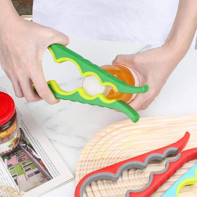 Arthritis Clamp Bottle Opener 4-in-1 Non-Slip Rubber Grip Can Opener Jar Lid Remover Tool for Weak Hands Seniors Kitchen Gadget for All Ages