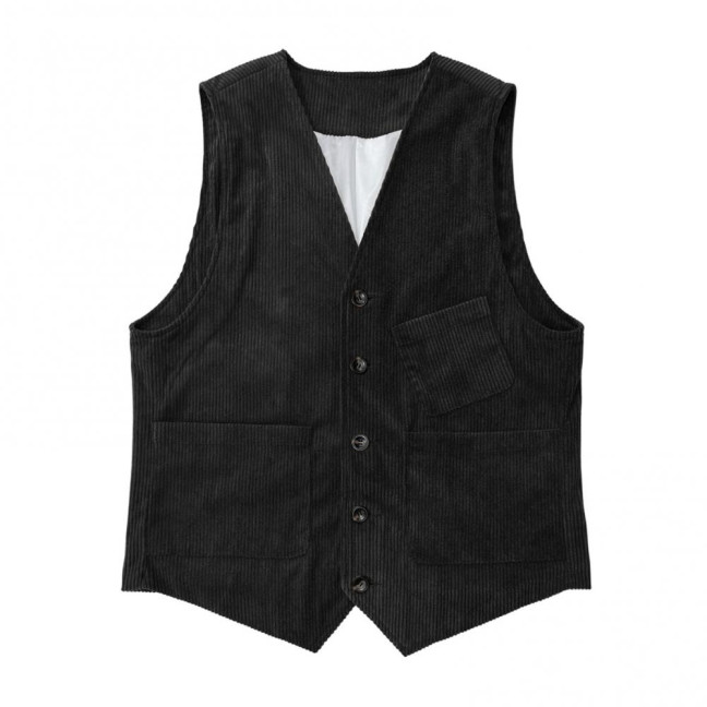 Men Corduroy Vest Coat V-neck Sleeveless Single Breasted Buttons Waistcoat with Pockets Solid Color Vest Jacket