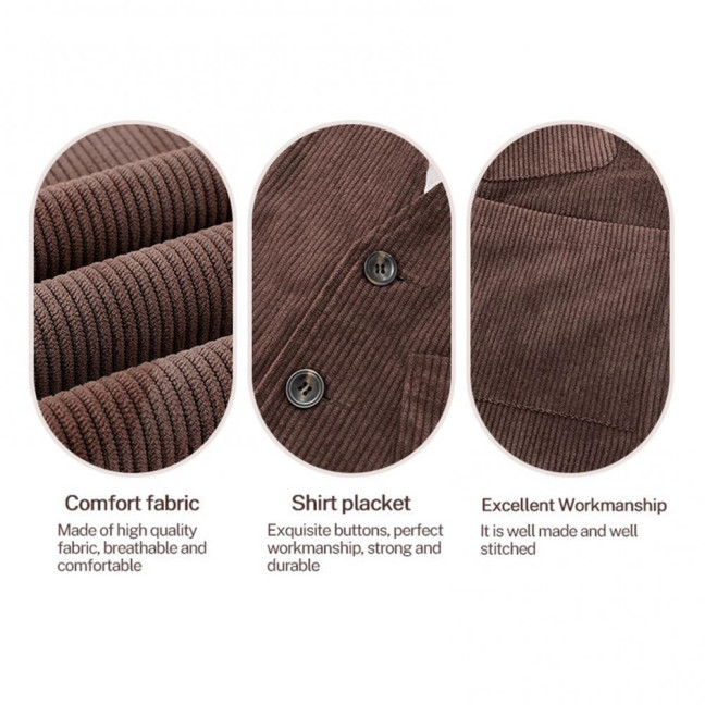 Men Corduroy Vest Coat V-neck Sleeveless Single Breasted Buttons Waistcoat with Pockets Solid Color Vest Jacket