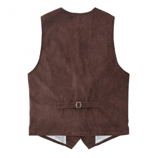 Men Corduroy Vest Coat V-neck Sleeveless Single Breasted Buttons Waistcoat with Pockets Solid Color Vest Jacket
