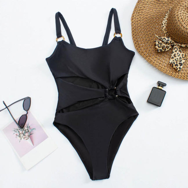 Women Monokini Padded Underwire Solid Color Square Neck One-Piece Bikini with Hollow Design Beach Vacation Swimwear