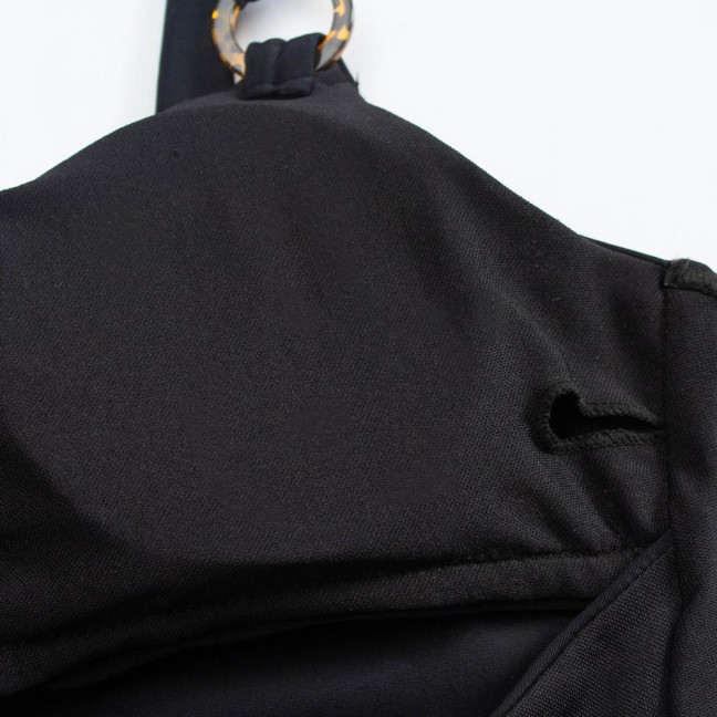 Women Monokini Padded Underwire Solid Color Square Neck One-Piece Bikini with Hollow Design Beach Vacation Swimwear