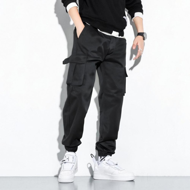 Men Cargo Pants Japanese Style with Multi-Pocket Design Drawstring Elastic Waist Ankle-banded Loose Trousers for Hiking Work Travel 