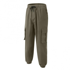 Men Cargo Pants Japanese Style with Multi-Pocket Design Drawstring Elastic Waist Ankle-banded Loose Trousers for Hiking Work Travel 