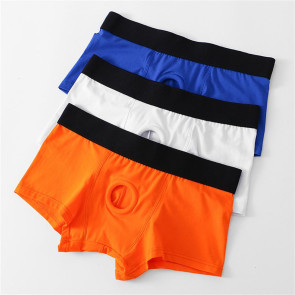 Men Boxer Underwear Low Waist Breathable Design Front Opening Shorts Panties with Silicone Ring Daily Wear