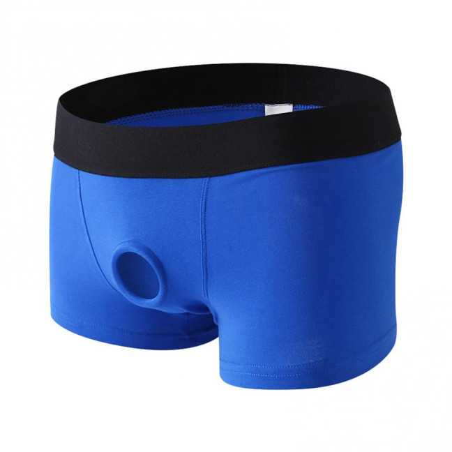 Men Boxer Underwear Low Waist Breathable Design Front Opening Shorts Panties with Silicone Ring Daily Wear