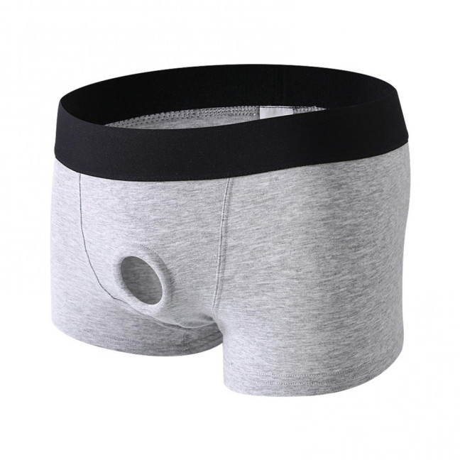 Men Boxer Underwear Low Waist Breathable Design Front Opening Shorts Panties with Silicone Ring Daily Wear