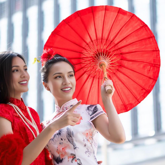 20/30/40/60/85CM Colorful Paper Umbrella Chinese Style DIY Crafts Decorative Oil-paper Painting Umbrella Bamboo Handle Oriental Parasol Party Favors 