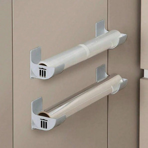 1 Pair Kitchen Storage Rack Organizer Drill-Free Installation Wall-Mounted Multi-Purpose Shelf Plastic Wrap Trash Bags Organizer