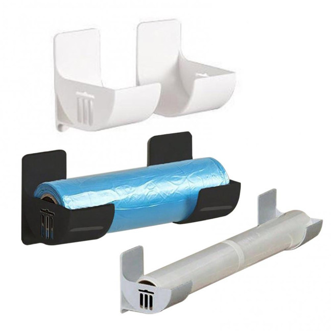 1 Pair Kitchen Storage Rack Organizer Drill-Free Installation Wall-Mounted Multi-Purpose Shelf Plastic Wrap Trash Bags Organizer