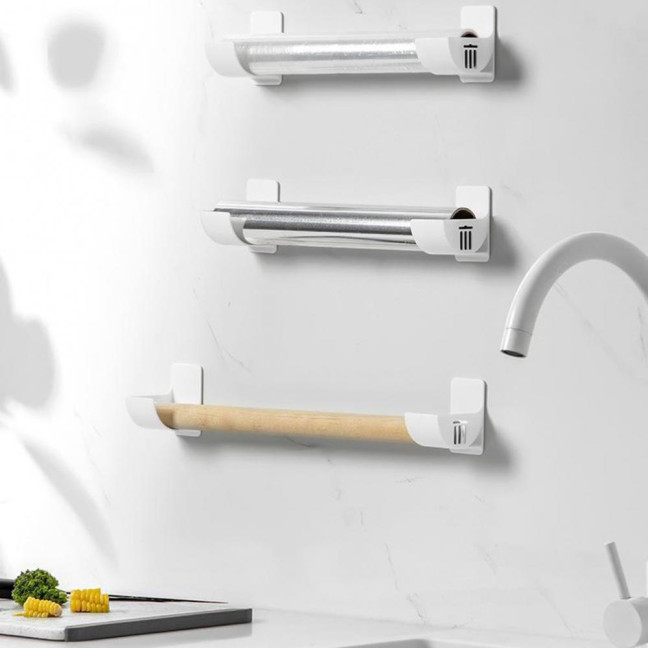 1 Pair Kitchen Storage Rack Organizer Drill-Free Installation Wall-Mounted Multi-Purpose Shelf Plastic Wrap Trash Bags Organizer