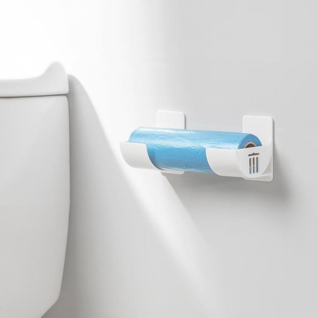 1 Pair Kitchen Storage Rack Organizer Drill-Free Installation Wall-Mounted Multi-Purpose Shelf Plastic Wrap Trash Bags Organizer